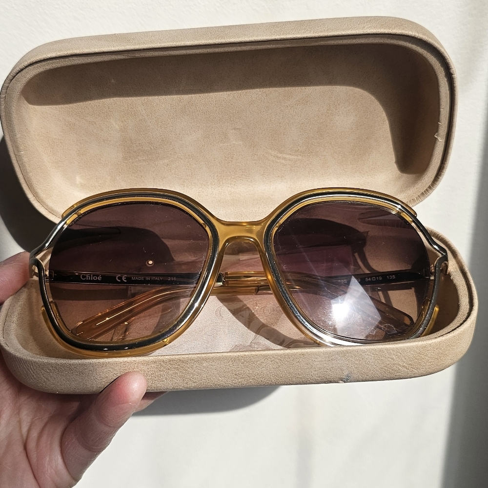 Chloè Amber Brown Oversized Sunglasses With Original Case And Cloth